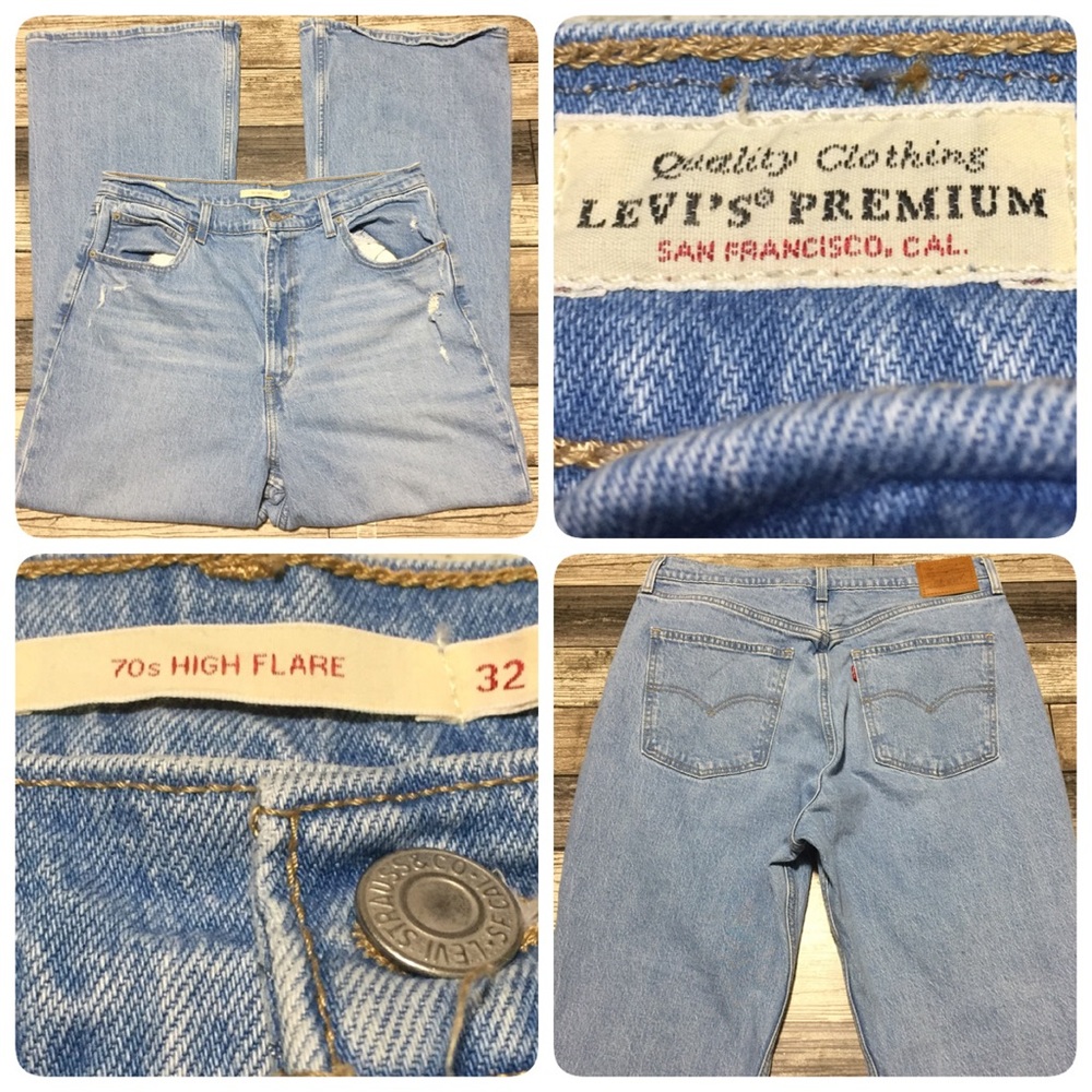 Levi’s Premium 70’s High Flare Jeans Women’s 32 (Inseam 28) Light Wash Blue.